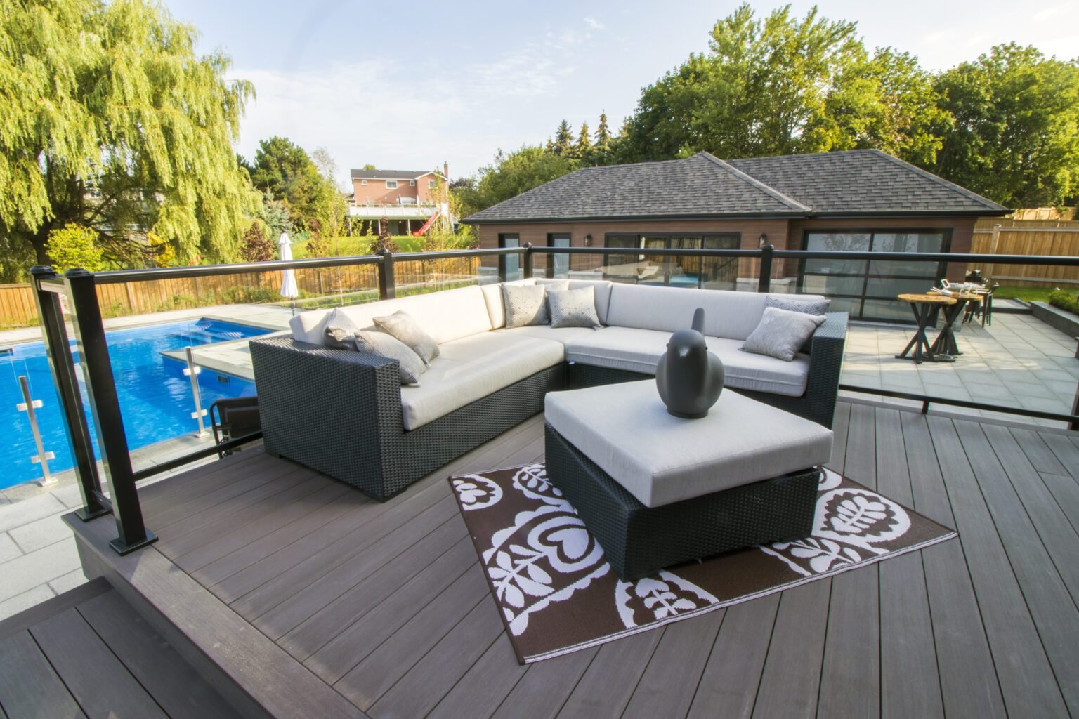 brown deck board fence