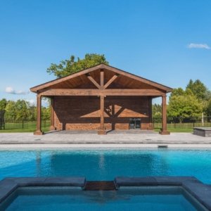 wooden cottage pool house